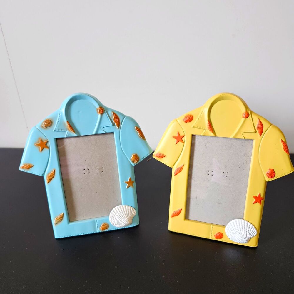 Vintage Sonoma Home Goods Aloha Hawaiian Shirt Picture Frames 3x5 Beach Lot of 2